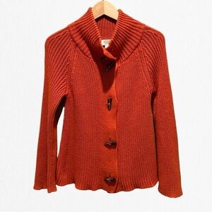 TALBOTS Women’s Petite Orange Mock Neck Cardigan with Horn Tooth Toggle …